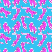 Pink leopard on a blue background. Tropical seamless pattern. Vector. Can be used for fashion, accessories, home decor, and various printed materials with a touch of exotic allure. vector