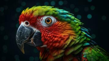 Colorful Parrot with a Sharp Beak A Close Up on a Dark Background photo