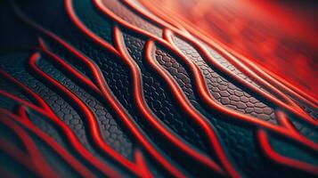 Luxurious Red wavy lines on black background AI Generative photo