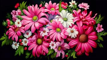 Bouquet of Pink and White Daisies A Beautiful and Natural Flower Pattern AI Generative photo