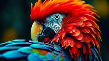 Colorful and Cute Macaw Parrot on a Dark Background A Closeup of the Tropical and Wild Bird AI Generative photo