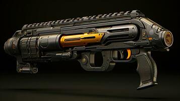 Black and Orange Urban Futuristic Breaching Shotgun with Scope Specialized Door Breaching Weapon AI Generated photo