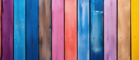 Colorful fence with a close up wooden texture photo