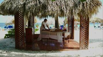 Spa treatment massage in gazebo on the beach video