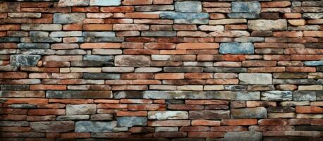 Vintage brick and stone wall used as design texture background photo