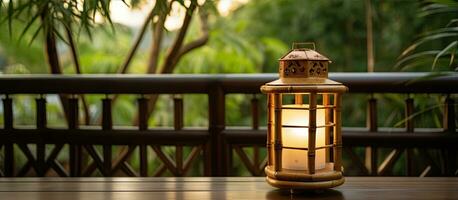 Balcony adorned with bamboo lantern photo