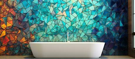 Abstract illustration of a mosaic tile bathroom with a stained glass wall photo