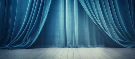 Blurred background complements a blue carpet on the floor enclosed by a curtain photo