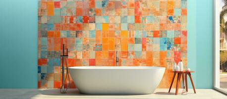 Vibrantly hued bathroom wall tiles photo