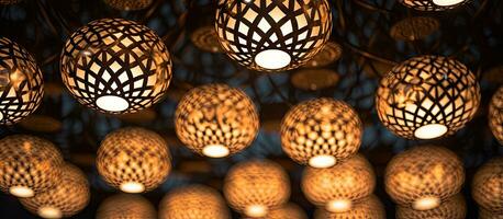 Selective focus ceiling lamps for abstract background photo