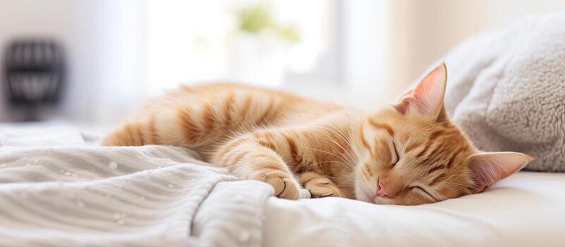 hogar gato dormido en cama foto