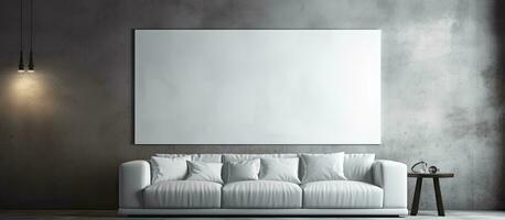 Setting up a interior scene featuring a sofa and an empty poster photo