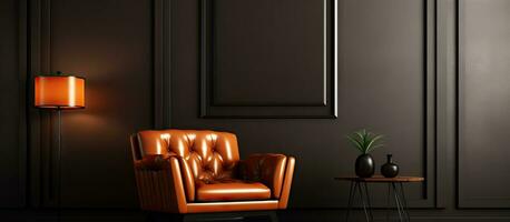 Monochrome leather couch in a single color room with ing photo