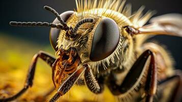 Closerup of a bee antenna on yellow flower AI Generative photo