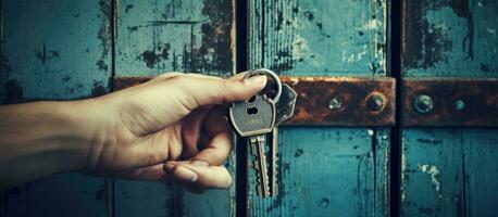 Using a key to lock or unlock a door photo