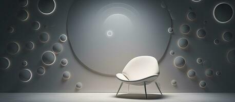 Modern white chair against wall with projected circles photo