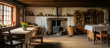 Traditional Russian estate interior of an old farmhouse photo