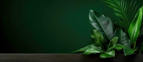 Contemporary wallpaper for interior design with green leaves and desert inspired background and texture photo