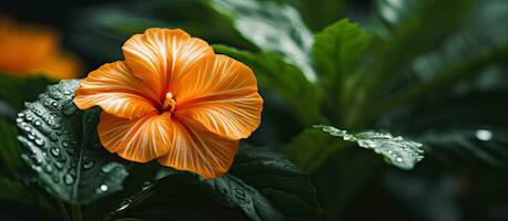 Close up of a stunning leaf and flower of a house plant representing the concept of an urban jungle photo