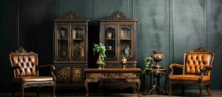 Antique furniture collection for indoor use photo