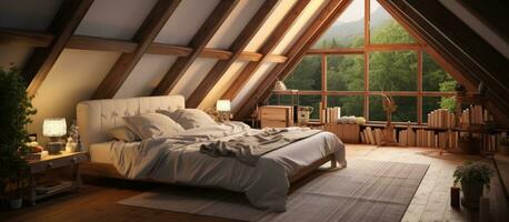 Attic home interior with bedroom photo