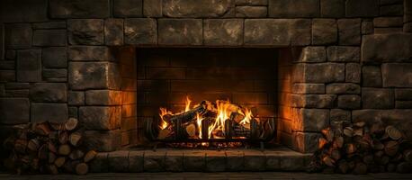 Burning fire in fireplace photo