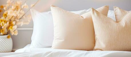 maravilloso cama decoración con un almohada en un dormitorio foto