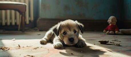 A toy puppy resting in the lounge photo