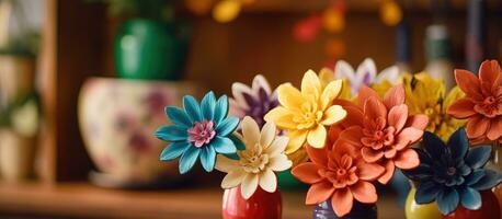 Vibrant clay flower in cabinet photo