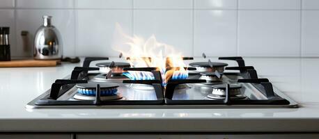 white gas stove with fire photo