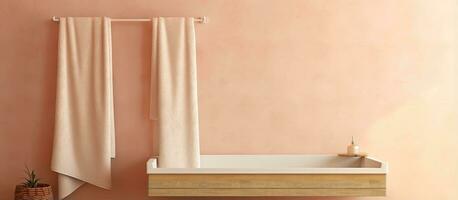 Bathtub with a towel draping photo