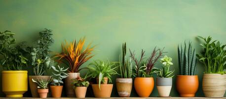 Potted house plants in a backyard garden photo