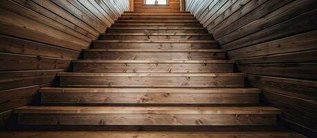 Perspective view of a pine staircase made of wood photo