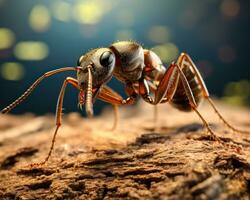 Amazing Closeup of a Wood Ant on a Tree Bark AI Generative photo