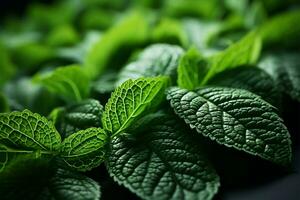 Lush greenery, detailed leaf texture, captivating nature backdrop AI Generated photo