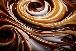 Tempting treat a close-up of a luscious melted chocolate swirl background AI Generated photo