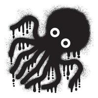 Octopus graffiti art with black spray paint vector