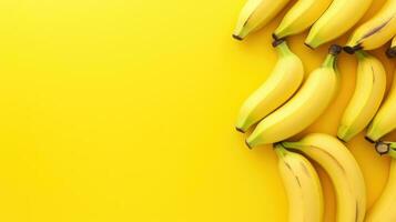 Delicious and Juicy Bananas on a Bright Yellow Background or Dessert and For health Projects AI Generative photo