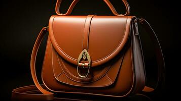 Luxury Leather Handbag and minimalistic backdrop. Created with Generative AI photo