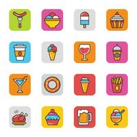 Set of Food Items Coloured Line Icons vector