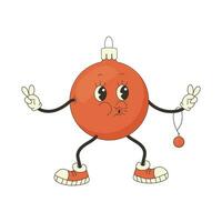 groovy Christmas tree toy ball, retro style, new year vector