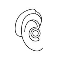 Ear hearing aid device line icon, help for impaired of hearing. Deafness, Hearing Loss. Deaf with hear problem. Hearing restoration through audio tube. Vector illustration