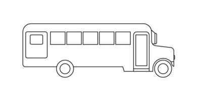 School bus transport for moving students children, model coloring line icon. Passenger kids transport. Public transportation side view. Vector illustration