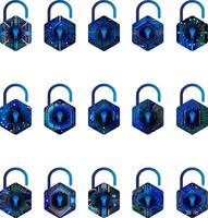 Modern Technology Cybersecurity Padlock Icon Pack vector