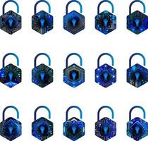 Modern Technology Cybersecurity Padlock Icon Pack vector