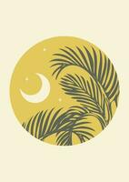 Palm leaf in the starry sky wall art illustration poster vector