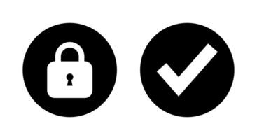 Lock and check mark icon vector in circle. Padlock and checkmark sign symbol