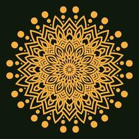 Luxury mandala design black background in gold color vector