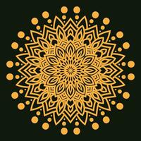 Luxury mandala design black background in gold color vector