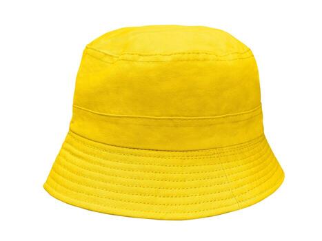 sombrero de cubo amarillo aislado sobre fondo blanco foto